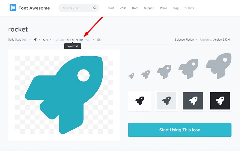 Font Awesome Rocket Icon Page