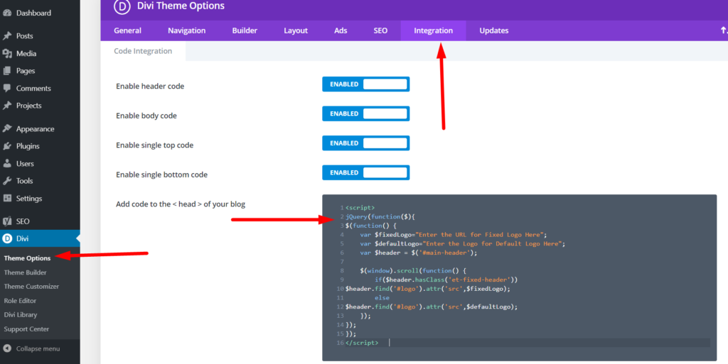 Divi Theme Options jquery code open social links in new tab