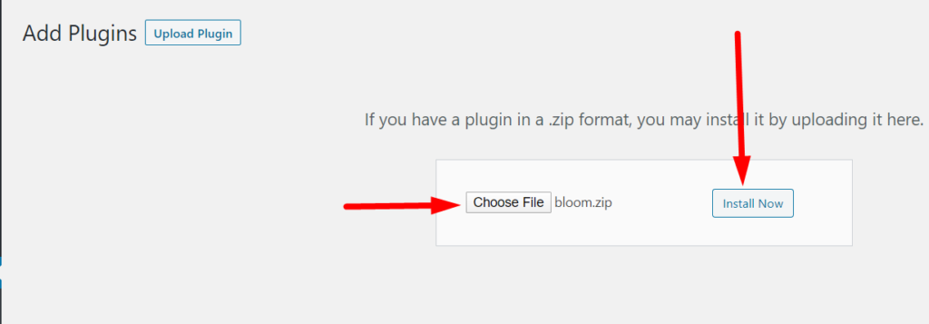 WordPress plugin Choose File and Install Now buttons