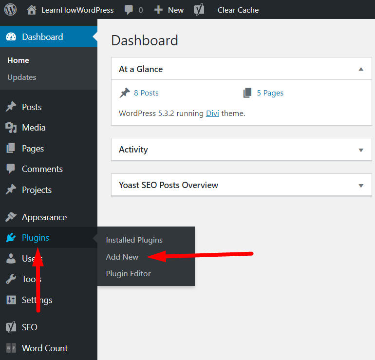 WordPress Dashborad Plugins Add New Link