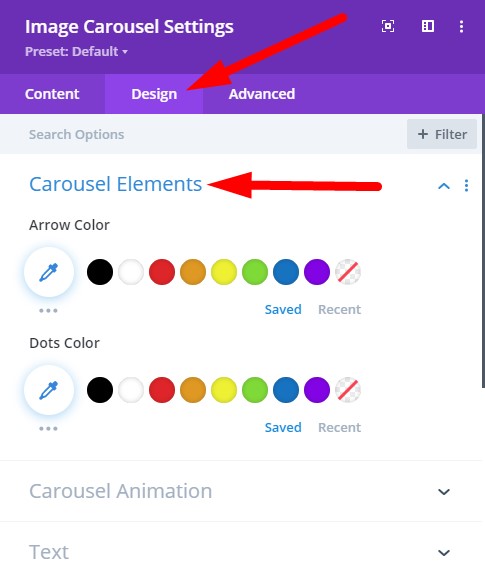 Divi Image Carousel Arrow and Dot color