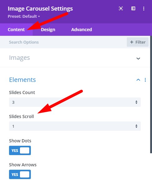 Divi Image Carousel Slides to Scroll