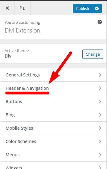 Only the header is visible in the Divi Theme Customizer