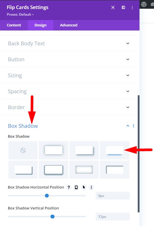 Flip card box shadow