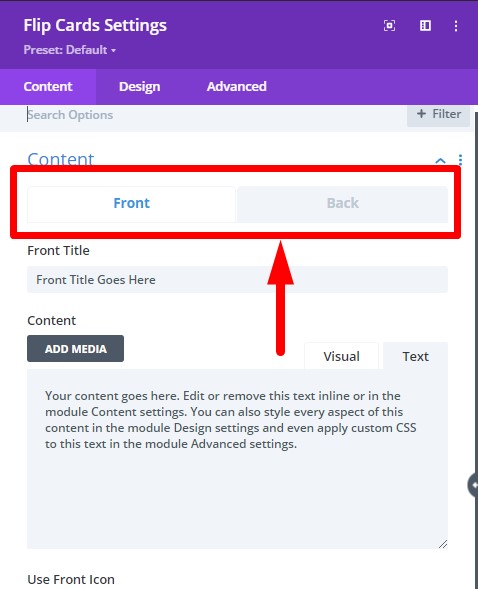 Flip Card module content settings