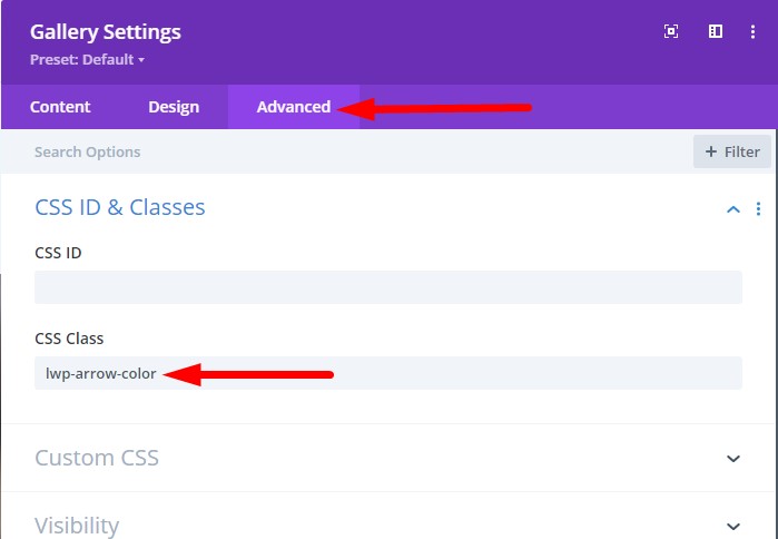 Gallery module css class to change arrow color