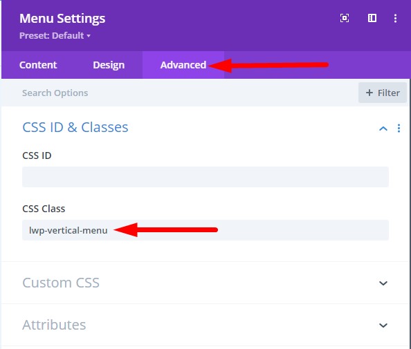 Vertical Menu CSS Class